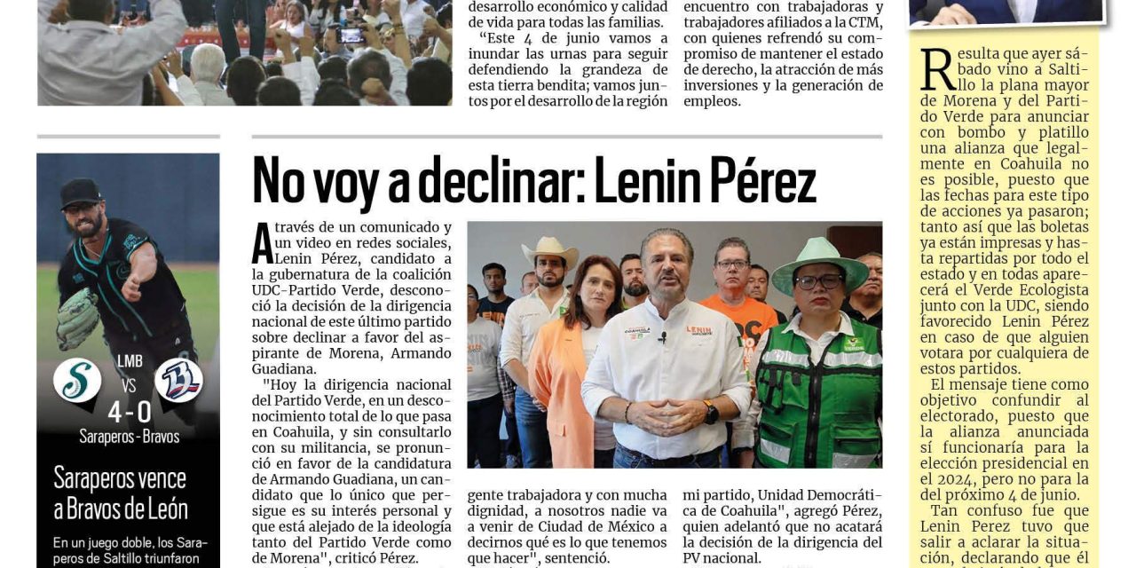 Portada RCG Media [28 de mayo de 2023] Llevaremos a la Laguna al siguiente nivel: Manolo; no voy a declinar: Lenin Pérez y más…