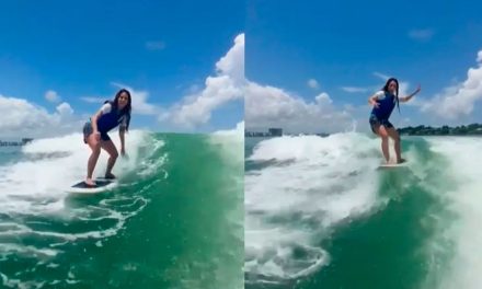 Shakira soprende a sus fans con sus habilidades para surfear