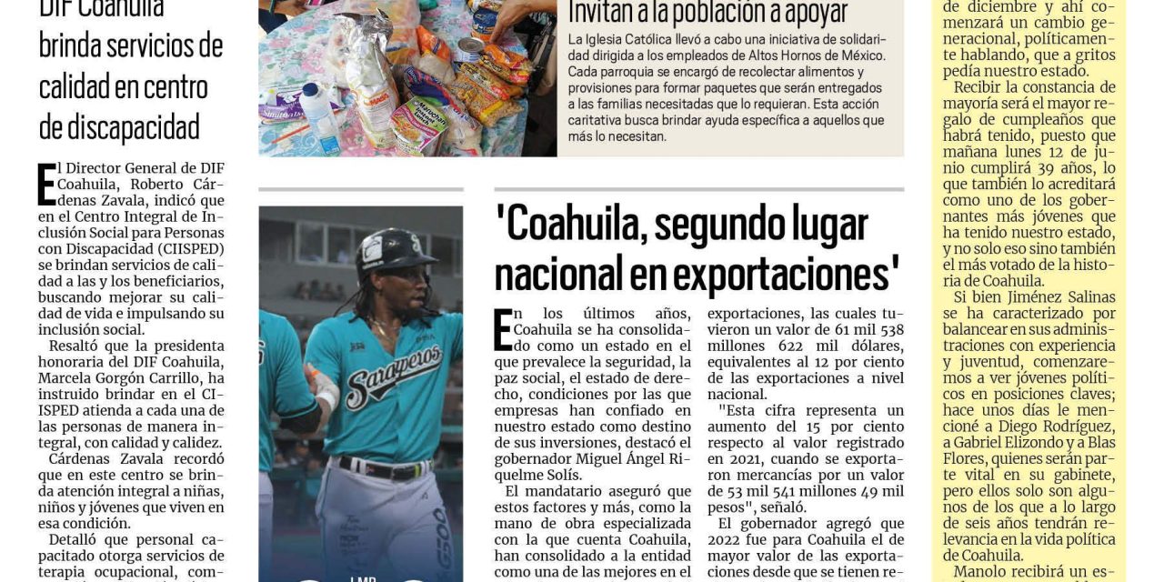 Portada RCG Centro [11 de junio de 2023] Piden que suelte AHMSA; buscan que llegue Amazon a la región y más…