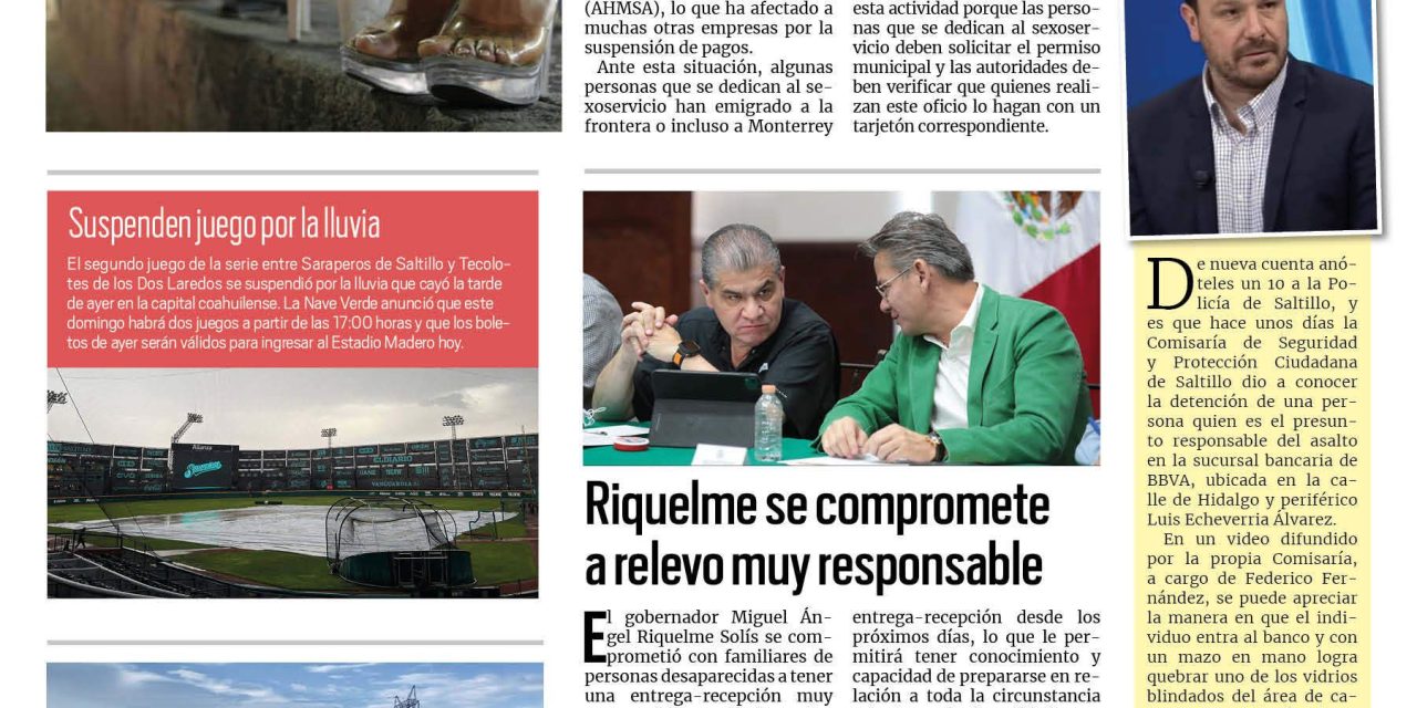 Portada RCG Centro [9 de julio de 2023] Emigran sexoservidoras por crisis en Monclova; Simas retrasa obras por falta de asfalto y más…