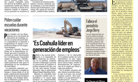 Portada RCG Centro [14 de julio de 2023] Obreros están confundidos por futuro de AHMSA; inician trabajos en Centro Histórico de Monclova y más…