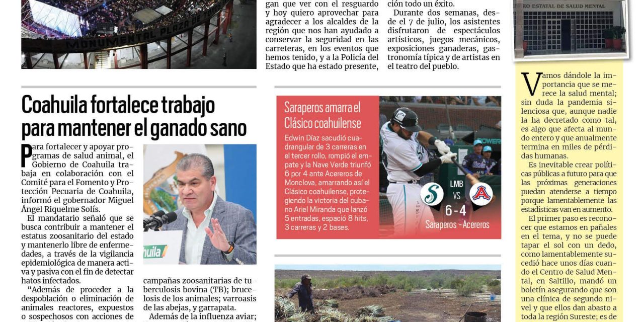 Portada RCG Centro [23 de julio de 2023] Feria de San Buenaventura, una fiesta segura para las familias; Incrementa violencia familiar por crisis de AHMSA en Monclova y más…