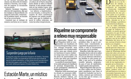 Portada RCG Lagunera [9 de julio de 2023] Realizarán trabajos nocturnos de pavimentación; abren por completo vialidades del Paso Vial Villa Florida y más…