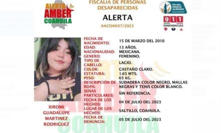 Saltillo: Emiten alerta Amber por la desaparición de Xiromi, una menor de 13 años
