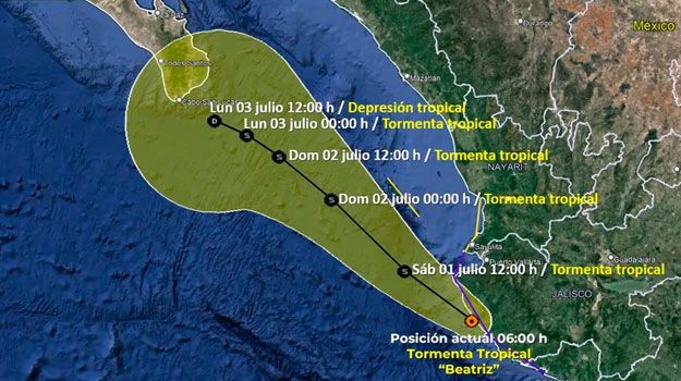 Huracán Beatriz se degrada a tormenta tropical, afectará la costa de Jalisco
