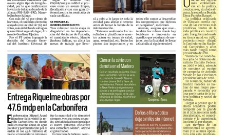 Portada RCG Fronteriza [3 de agosto de 2023] Confirma Tribunal Electoral triunfo de Manolo Jiménez; llegan más obras de pavimentación a Acuña y más…