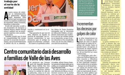 Portada RCG Media [10 de agosto de 2023] Dejamos un mejor Coahuila para todos: MARS; Centro comunitario dará desarrollo a familias de Valle de las Aves y más…
