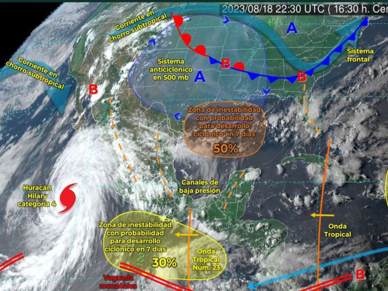 Huracán Hilary se acerca a la costa de la Península de Baja California