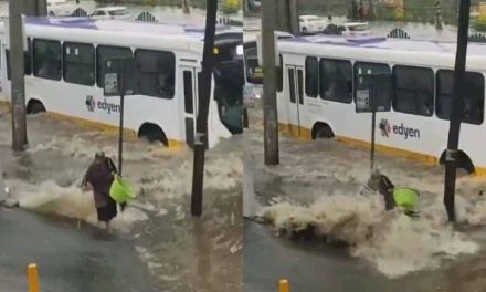 Tras inundación, camión ocasiona olas y arrastra a una abuelita (video)