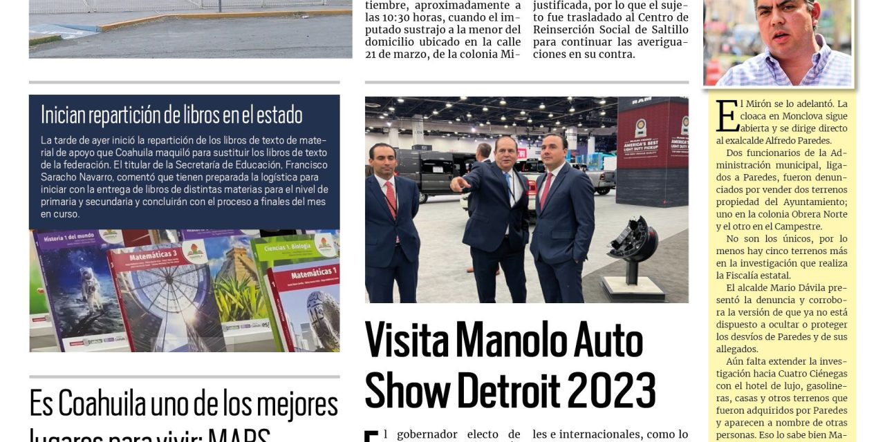 Portada RCG Centro [14 de septiembre de 2023] Vinculan a proceso a hombre por el plagio de una menor; investigan fraude en venta de terrenos en Monclova y más…
