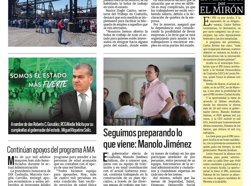 Portada RCG Centro [18 de septiembre de 2023] Podrían encontrar nuevos empleos trabajadores de AHMSA; alistan macrosimulacro en región Centro y más…