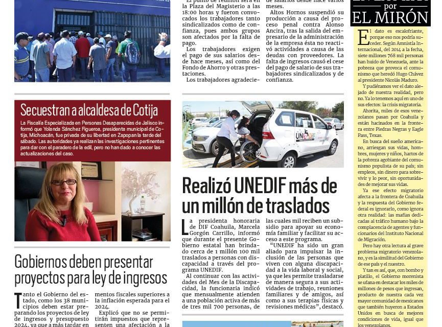 Portada RCG Centro [25 de septiembre de 2023] Convocan obreros de AHMSA a concentración; alistan alumbrado para temporada de lluvias y más…