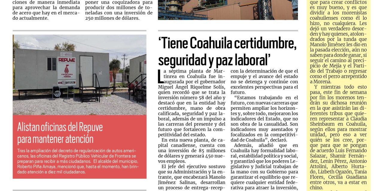 Portada RCG Centro [29 de septiembre de 2023] AHMSA, en condiciones de reiniciar operaciones; alistan llegada de ‘Doctor Vagón’ y más…