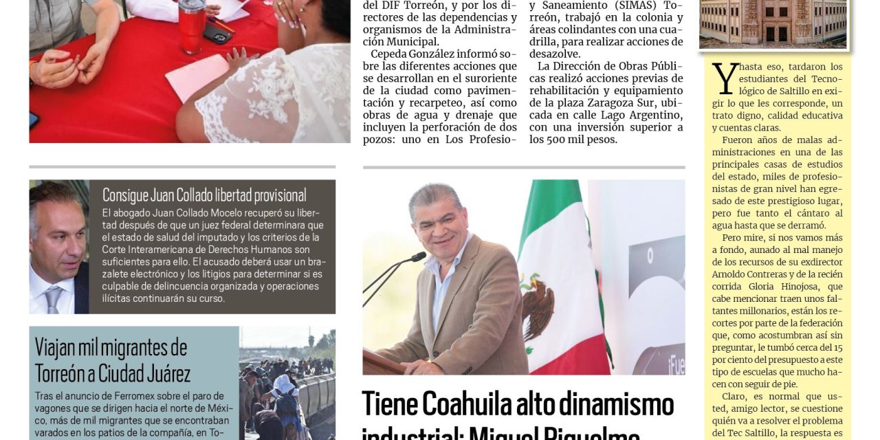 Portada RCG Lagunera [22 de septiembre de 2023] Encabeza Román Cepeda Audiencias Públicas; restablecen abastecimiento de agua en Torreón y más…