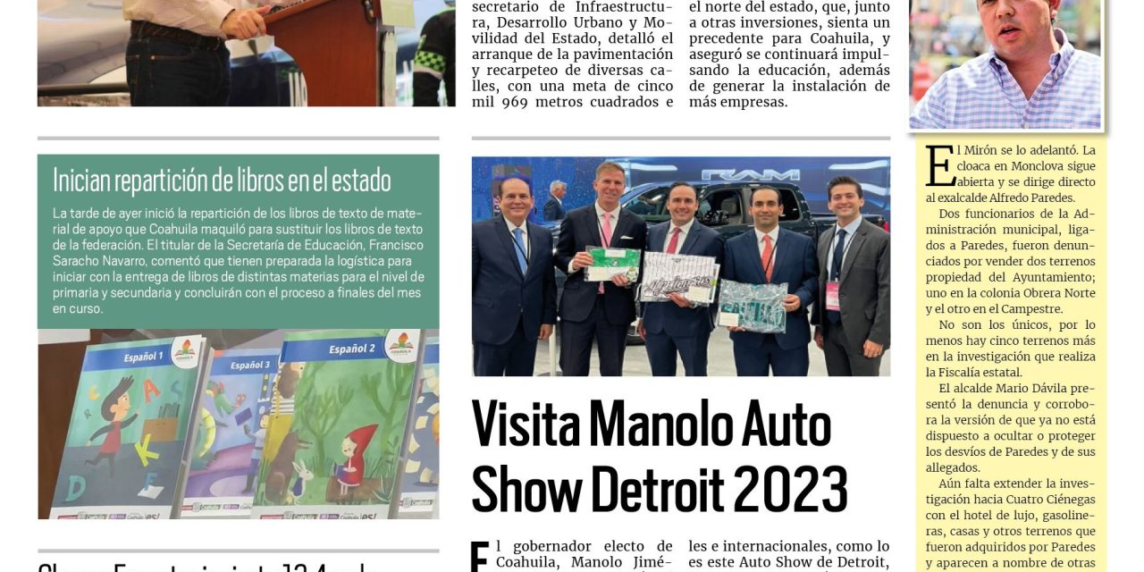 Portada RCG Media [14 de septiembre de 2023] Es Coahuila uno de los mejores lugares para vivir: MARS; visita Manolo Auto Show Detroit 2023 y más…