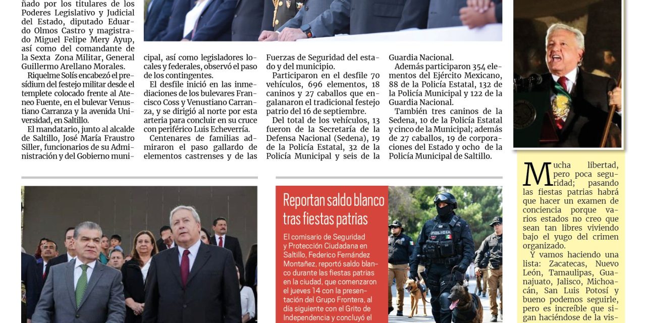 Portada RCG Media [17 de septiembre de 2023] Preside MARS desfile de la Independencia; Unión, clave para la seguridad: Chema Fraustro y más…