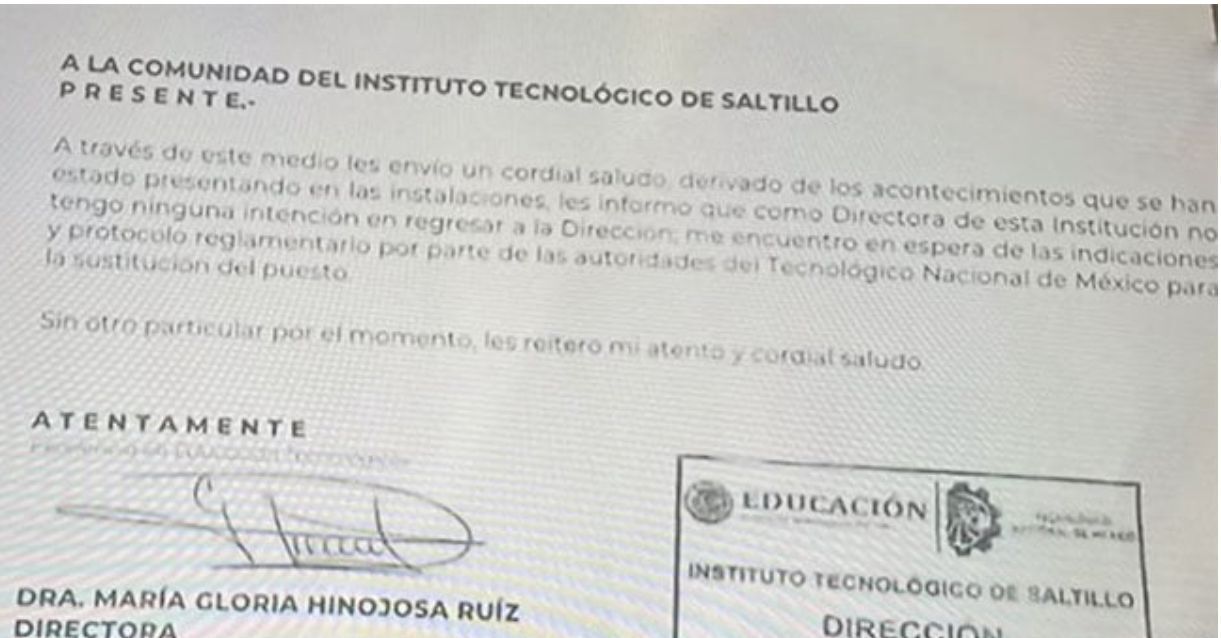 Renuncia la directora del Tecnológico de Saltillo