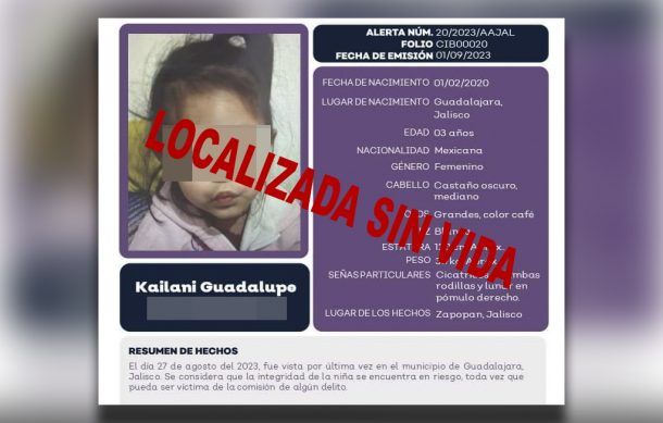 Encuentran sin vida y en una cubeta a Kailani; la menor que fue reportada como desaparecida en Jalisco