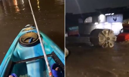 Otra vez aparece un tinaco navegando por calles de jalisco… también un Kayak (videos)