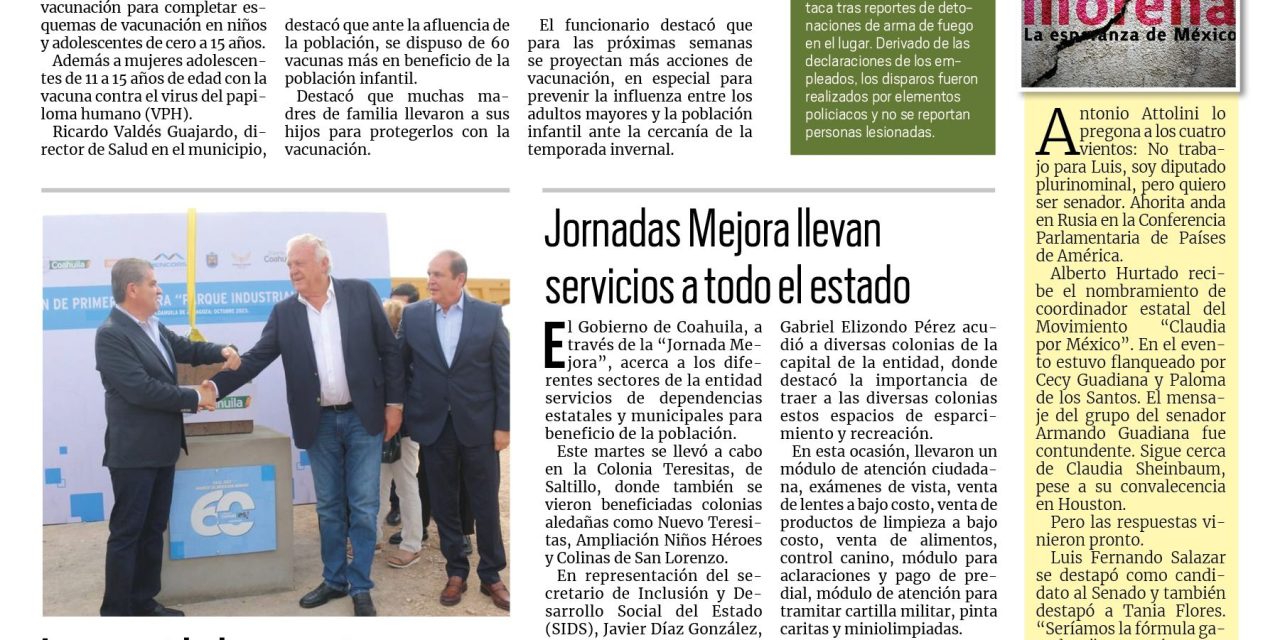 Portada RCG Fronteriza [5 de octubre de 2023] Amplían servicios médicos en Acuña; al alza número de infantes con sobrepeso y más…
