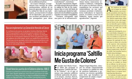 Portada RCG Media [13 de octubre de 2023] Entrega MARS obras en la región Centro-Desierto; inicia programa ‘Saltillo Me Gusta de Colores’ y más…