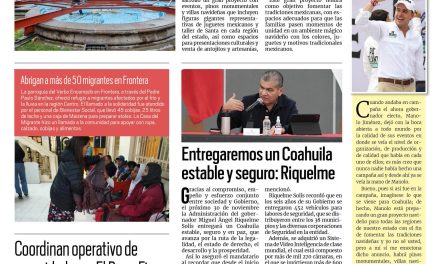 Portada RCG Centro [12 de noviembre de 2023] Prepara Manolo un proyecto navideño para todas las regiones; repuntan inversiones en Cuatro Ciénegas y más…