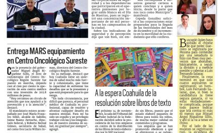 Portada RCG Lagunera [ 04 de noviembre de 2023] Reforzará Torreón temas de seguridad para cerrar el año; entrega Ayuntamiento rehabilitación de tres canchas de baloncesto y más…