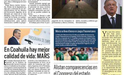 Portada RCG Lagunera [5 de noviembre de 2023] Fumigan recintos culturales en Torreón; Instalan ejercitadores y juegos infantiles en colonias y más…