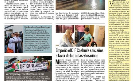 Portada RCG Lagunera [13 de noviembre de 2023] Mantienen activo Plan Municipal de Atención de Lluvias; avanzan trabajos de pavimentación del bulevar Monterreal y más…
