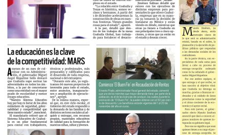 Portada RCG Media [ 02 de noviembre de 2023] Prevé Manolo Jiménez gran desarrollo económico para Coahuila;  la educación es la clave de la competitividad: MARS y más…