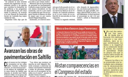 Portada RCG Media [5 de noviembre de 2023] En Coahuila hay mejor calidad de vida: MARS; Avanzan obras de pavimentación en Saltillo y más…