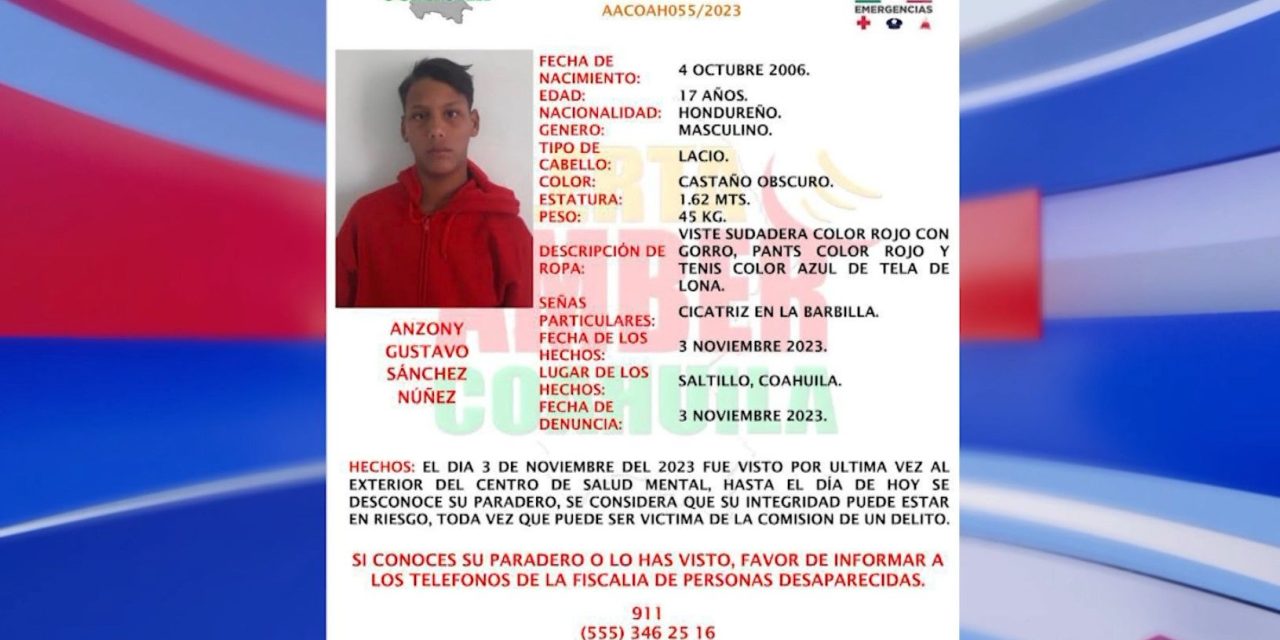 Activan Alerta AMBER… se busca a Anzony Gustavo Sánchez Núñez