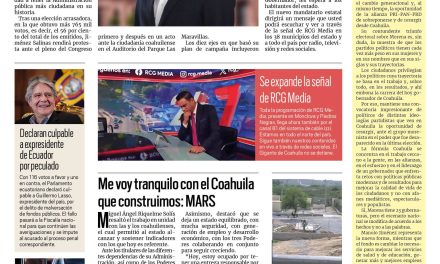Portada RCG Centro [01 de diciembre de 2023] Rinde protesta Manolo Jiménez como gobernador de Coahuila; esperan trabajadores de AHMSA llamado para volver a labores y más…