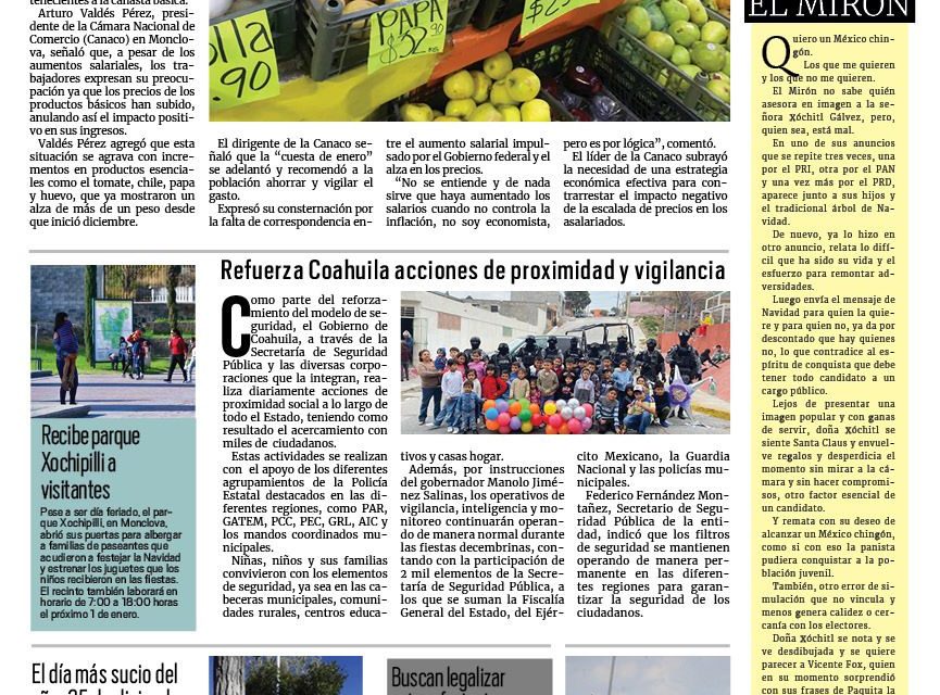 Portada RCG Centro [26 de diciembre de 2023] ‘Cuesta de enero’ se adelantó; espera Monclova solicitudes de obras y más…