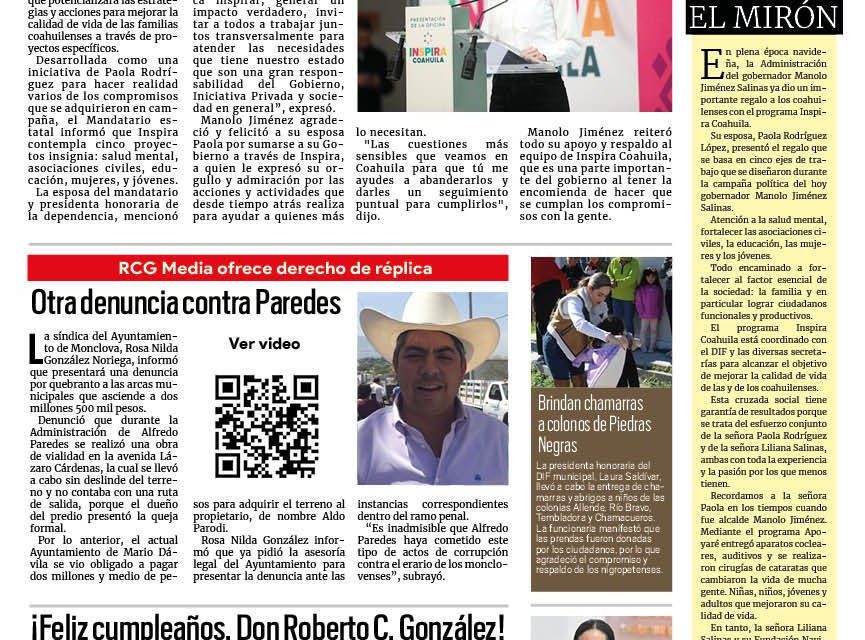 Portada RCG Fronteriza [19 de diciembre de 2023] Conoce la información que te presenta RCG Media en su portada; dan a conocer horarios de servicios públicos y más…
