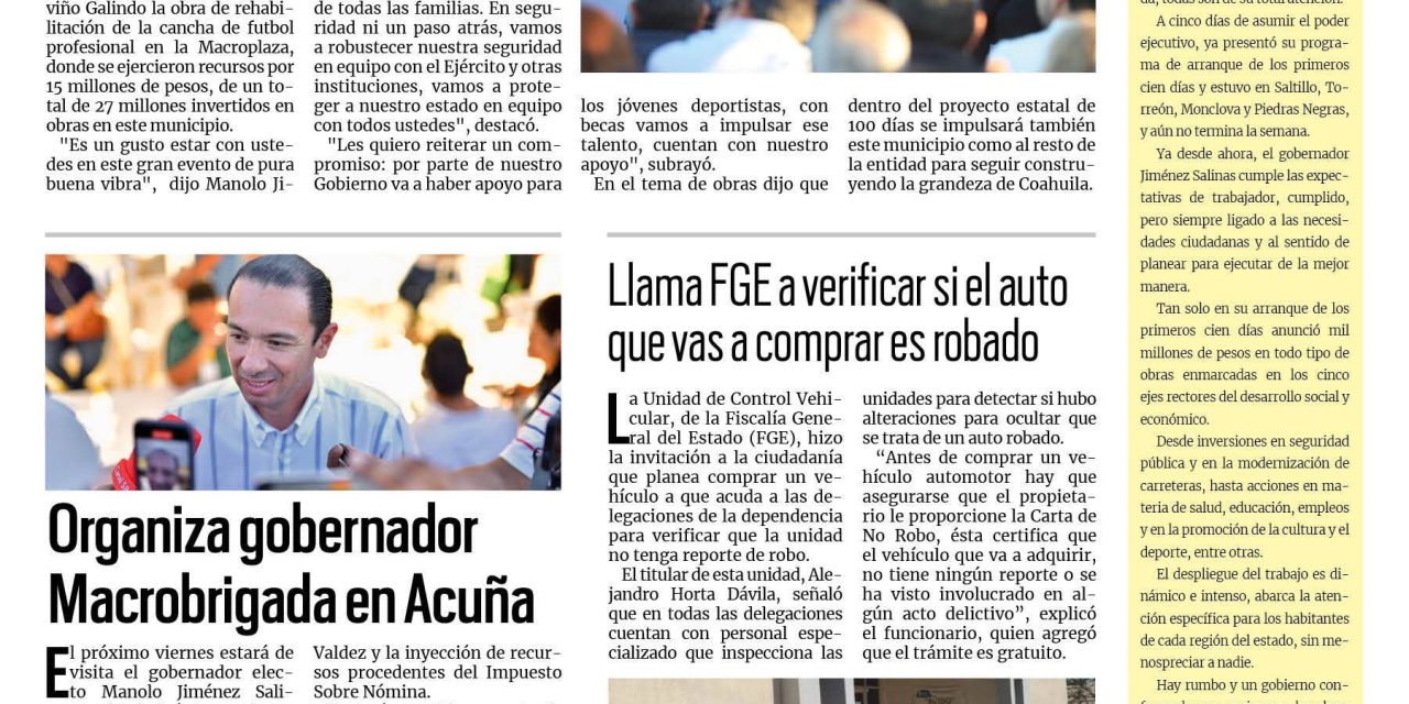 Portada RCG Fronteriza [6 de diciembre de 2023] Inicia Manolo entrega de obras; Entregan obra de vialidad por 4 millones de pesos  y más…