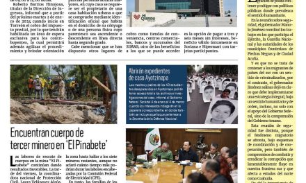 Portada RCG Lagunera [30 de diciembre de 2023] Alistan atención en cajas de Presidencia Municipal; más de 400 personas son atendidas en refugios temporales y más…