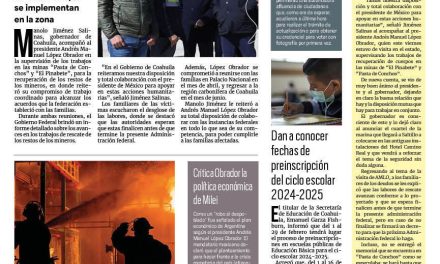 Portada RCG Carbonífera [20 de enero de 2024] Acuerdan Manolo Jiménez y AMLO labores a favor de la región Carbonífera; gobierno Mexicano impulsa estudios para aumentar uso de carbón y más…