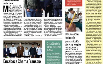 Portada RCG Media [20 de enero de 2024] Acuerdan Manolo Jiménez y AMLO labores a favor de la región Carbonífera; comienza campaña de redondeo entre DIF Saltillo y OXXO y más…
