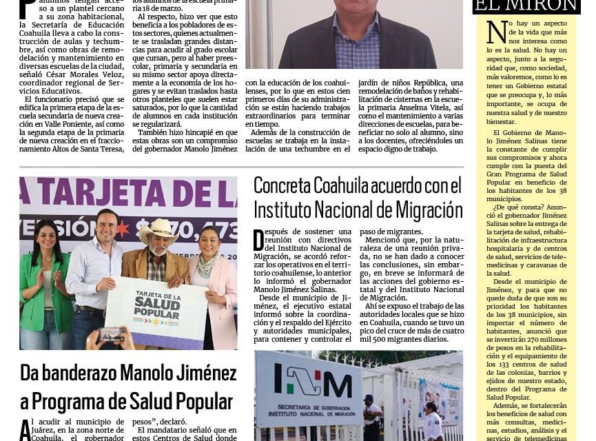Portada RCG Fronteriza [28 de febrero de 2024] Sigue la mejora de la infraestructura educativa de Acuña; organizan encuentros deportivos entre escuelas y más…