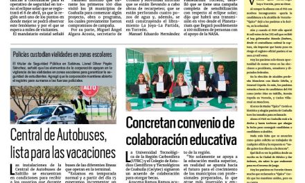 Portada RCG Carbonífera [13 de marzo de 2024] Detalla Coahuila operativo de seguridad por eclipse solar; pese a irregularidades, CFE dio contratos millonarios a empresario y más…