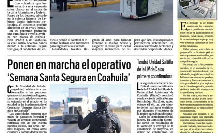 Portada RCG Carbonífera [22 de marzo de 2024] Menor resulta lesionado tras volcadura en colonia Reinera de Sabinas; celebran el 218 Aniversario del Natalicio de Benito Juárez en Sabinas y más…