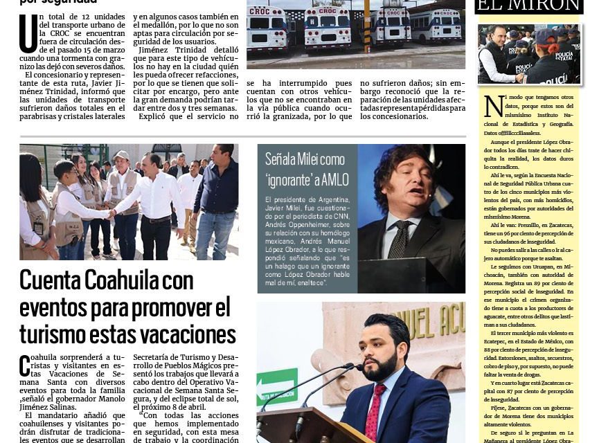Portada RCG Carbonífera [28 de marzo de 2024] Granizada saca camiones de circulación; extenderían trámites del Repuve y más…