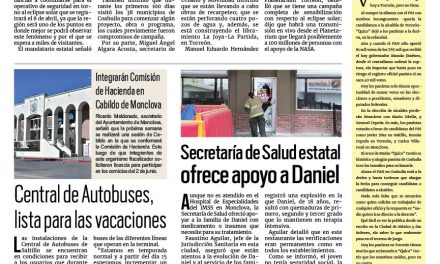 Portada RCG Centro [13 de marzo de 2024] Detalla Coahuila operativo de seguridad por eclipse solar; Alfredo Paredes se deslinda  de restaurante siniestrado y más…