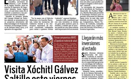 Portada RCG Centro [15 de marzo de 2024] Inicia el operativo ‘Semana Santa Segura 2024’; Riquelme manifiesta apoyo a obreros de AHMSA y más…