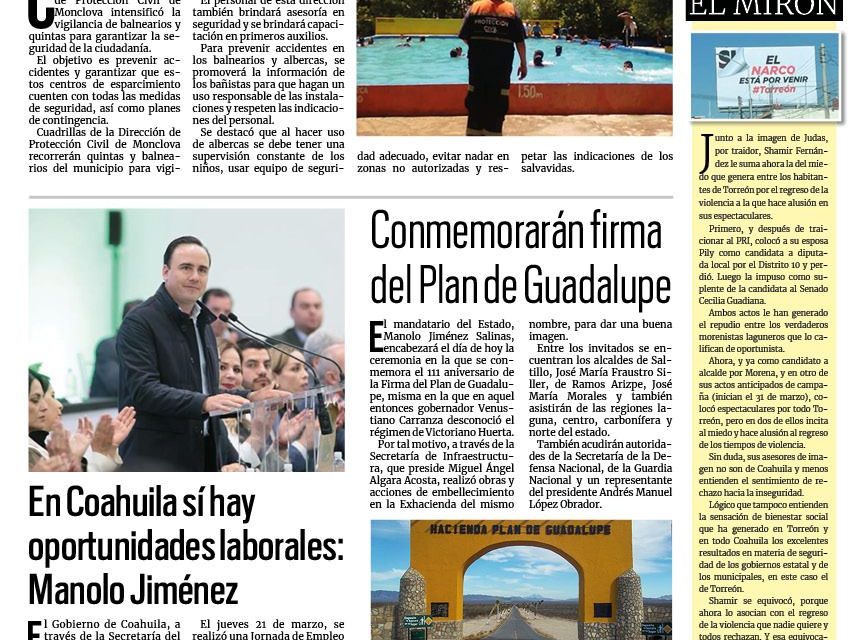 Portada RCG Centro [26 de marzo de 2024] Vigilan balnearios y quintas de Monclova; se van de vacaciones en el Ayuntamiento de Monclova y más…