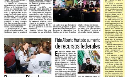 Portada RCG Fronteriza [08 de marzo de 2024] Será Coahuila estado Invitado en la Feria de San Marcos; alistan operativo para Semana Santa y más…
