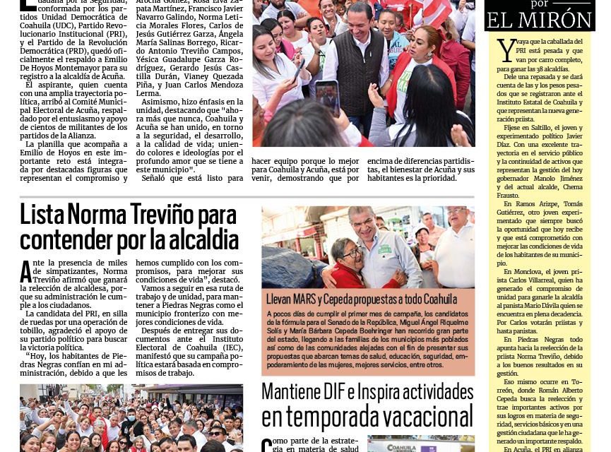 Portada RCG Fronteriza [25 de marzo de 2024] Apoya Acuña reelección de Emilio de Hoyos; lista Norma Treviño para contender por la reelección y más…