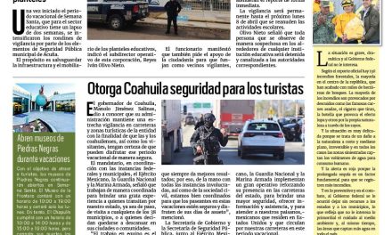 Portada RCG Fronteriza [29 de marzo de 2024] Refuerzan vigilancia en escuelas; a la baja las contrataciones en la industria y más…
