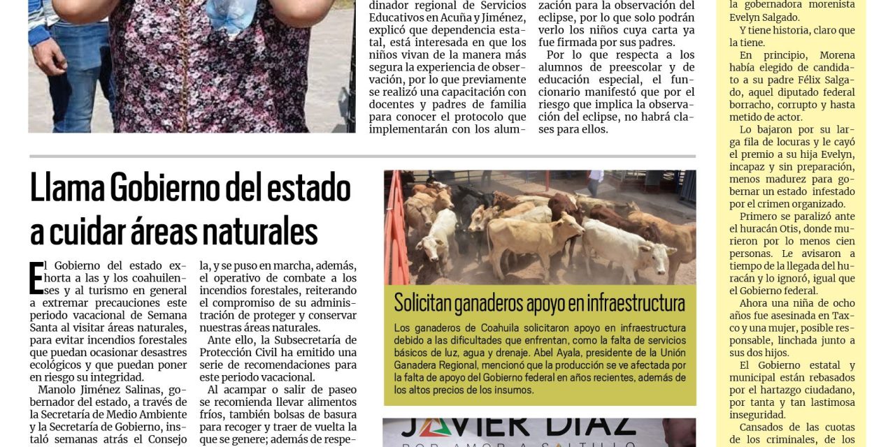 Portada RCG Fronteriza [31 de marzo de 2024] Preescolar y educación especial verán el eclipse desde casa; Refuerzan campaña para concientizar sobre el autismo y más..